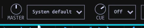 Master and Cue gain and device selectors in the top bar