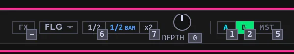Beat FX selector, length, depth and Deck B target