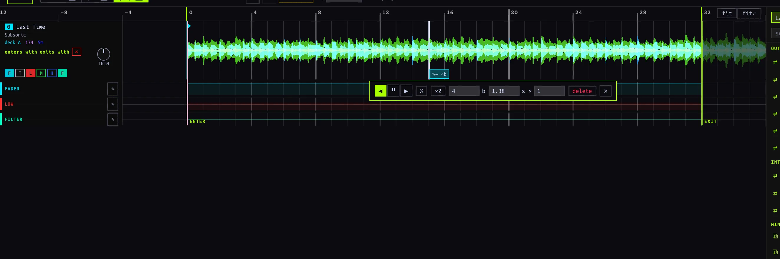 A Jump popup attached to a waveform marker.