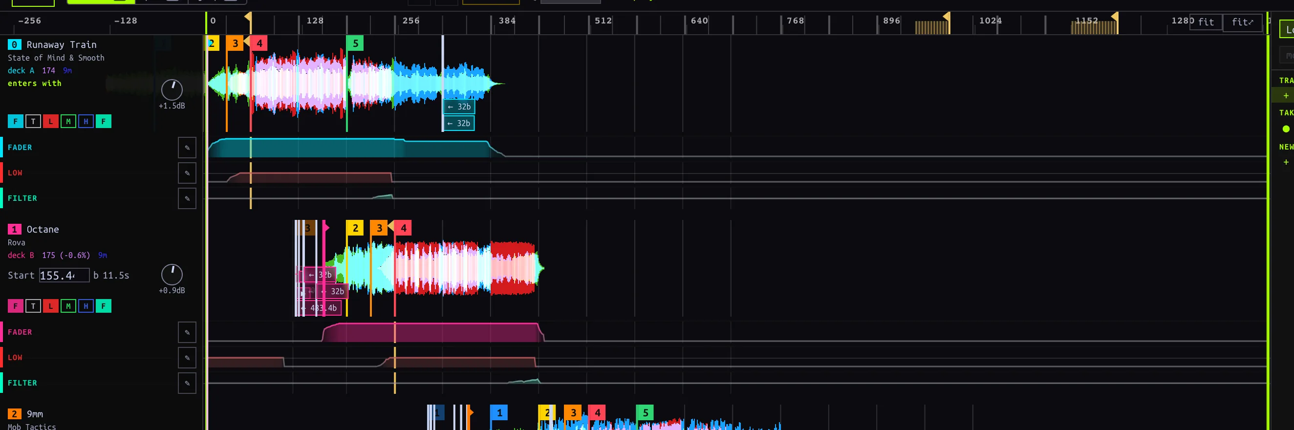 A multi-Track Routine with ordered slots and its playback bounds.