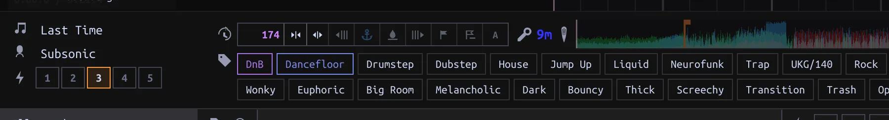 Loaded Track with BPM, grid-nudge, downbeat, drop-anchor and Analyze controls