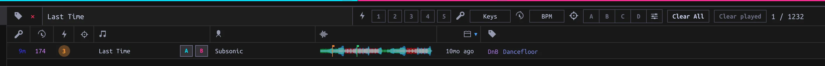 Search and hover-only Load buttons for the selected Track